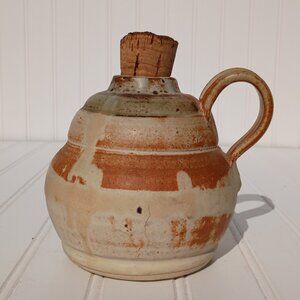 Vintage Handcrafted Stoneware Pottery Jug with Old Cork Southwestern Salt Glaze